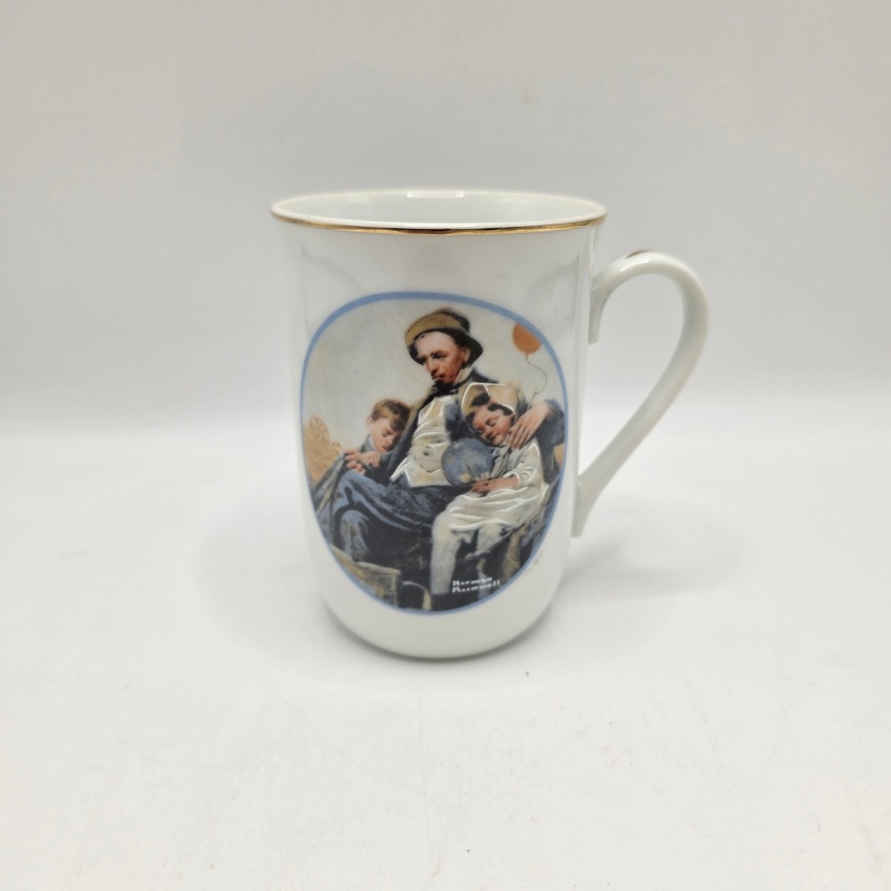 Norman Rockwell Mug Unisex White Gold Gramps at the Reins Japan Fine Porcelain‎